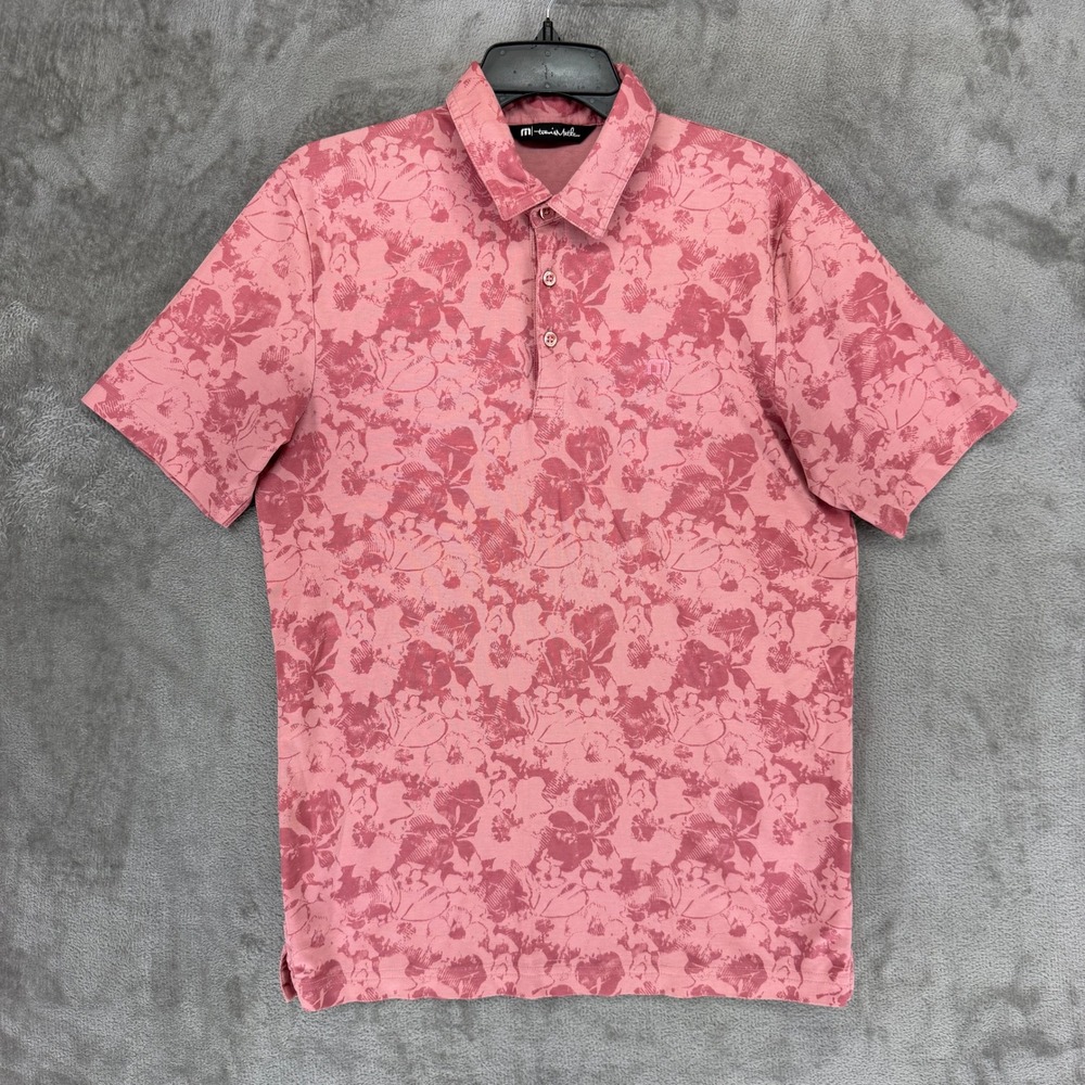 TravisMathew Polo Shirt Mens Medium Pink Floral Short Sleeve EUC